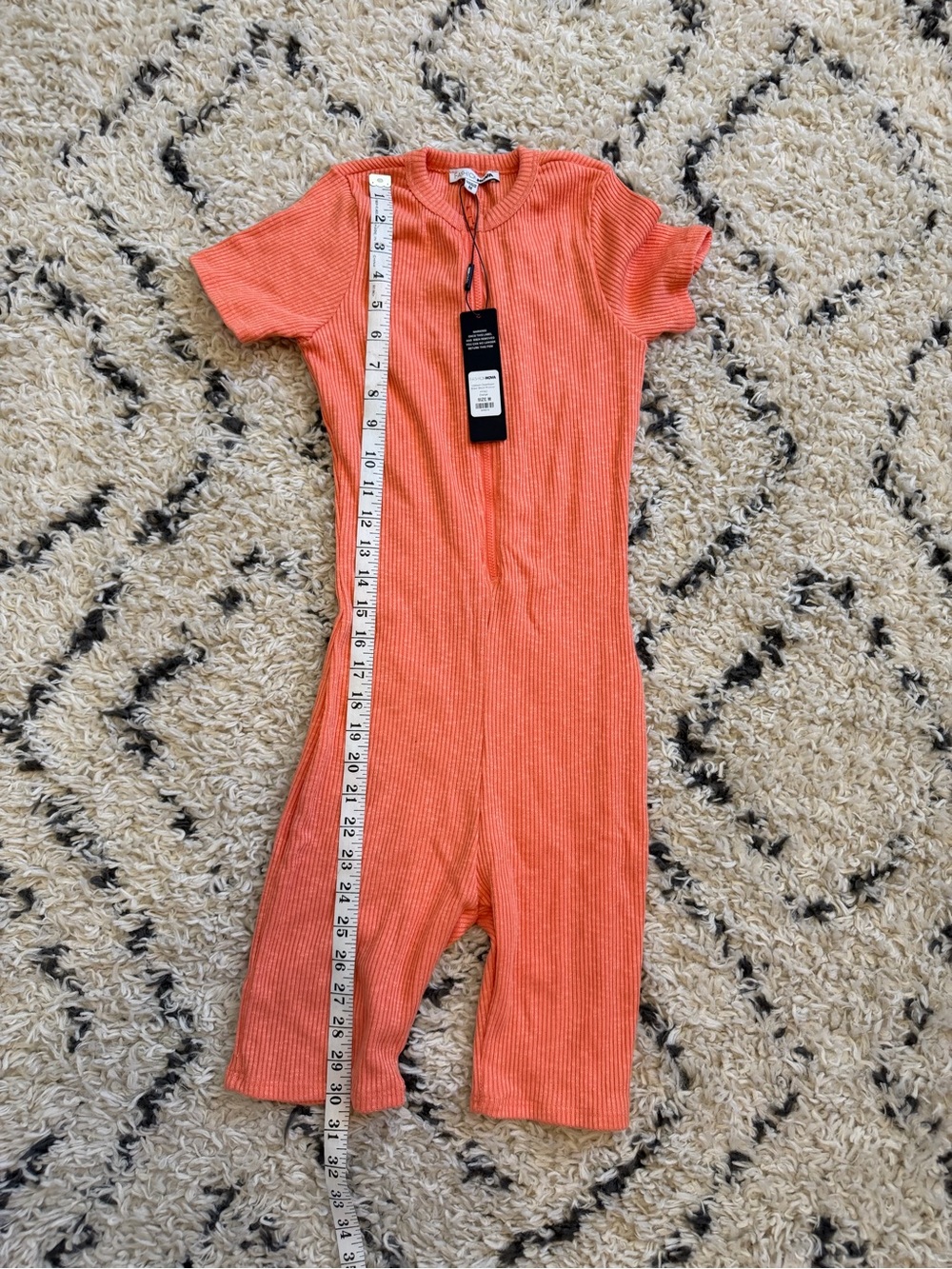 Fashion Nova Coral Ribbed Zip-Front Romper Size M